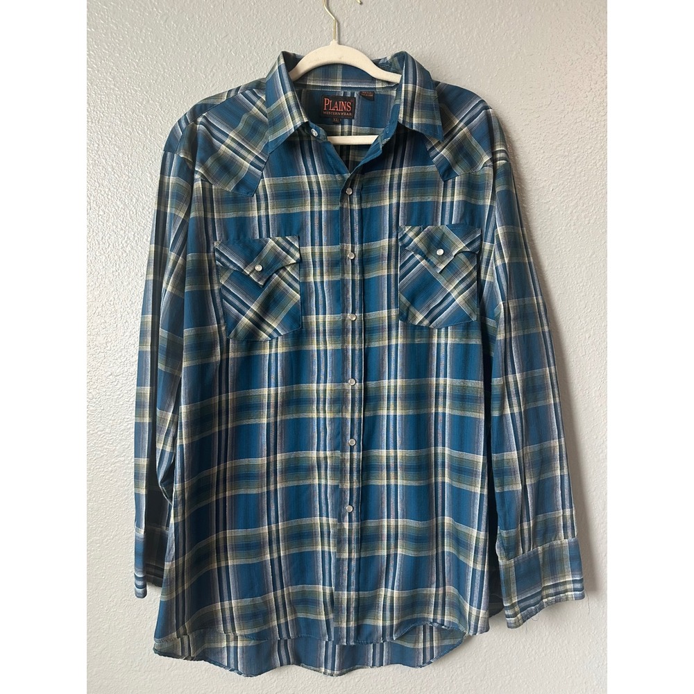 Plains Western Wear Plaid Shirt Long Sleeve Pearl Snap Front XL‎